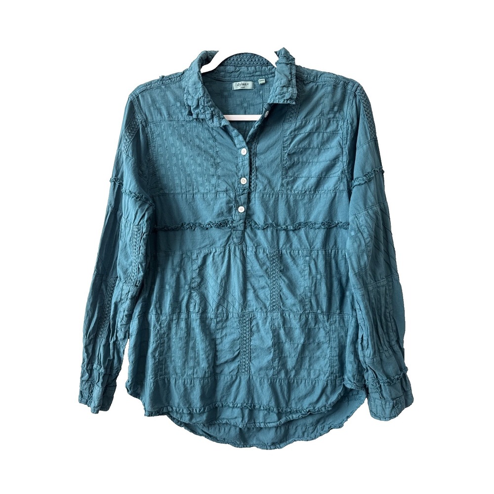 Dylan Stowe Patchwork Raw Ruffle Embroidered Blouse S Boho Granola Cottagecore‎